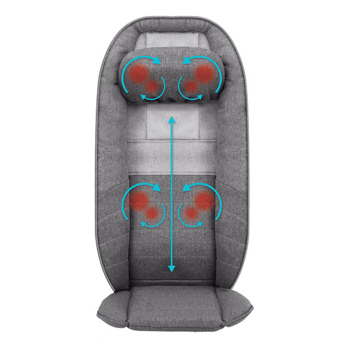 Front view showing where the shiatsu nodes are located on the Homedics Total Recline Shiatsu Massage Cushion